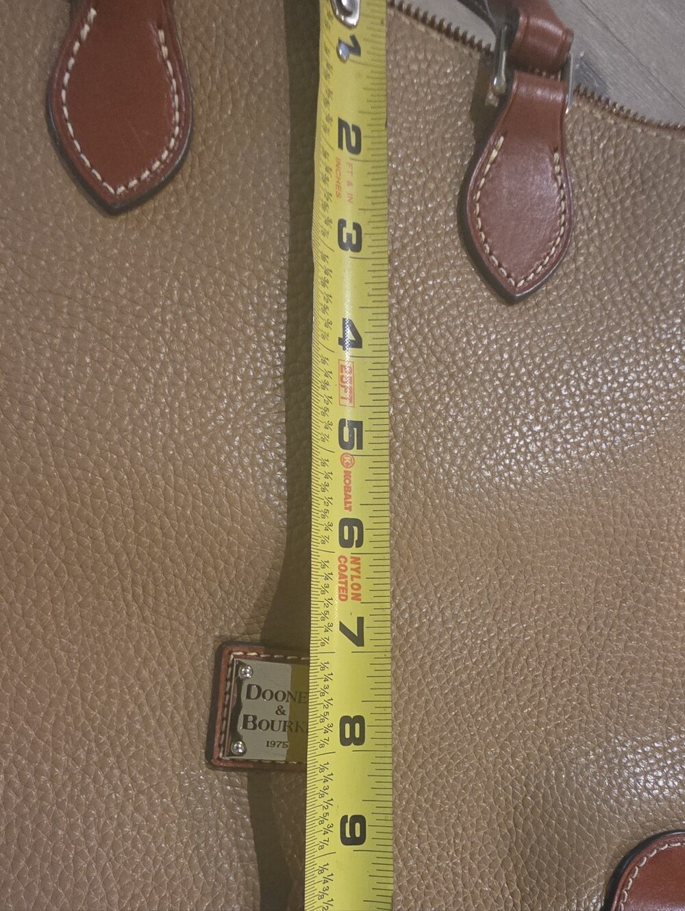 Dooney & Bourke Tan Pebbled Leather Satchel - Brown Trim - Picture 9 of 10